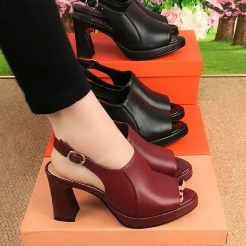 New Style of Shoes and Sandals for Women with Thick Heels Fish-mouth High Heels and Buckles