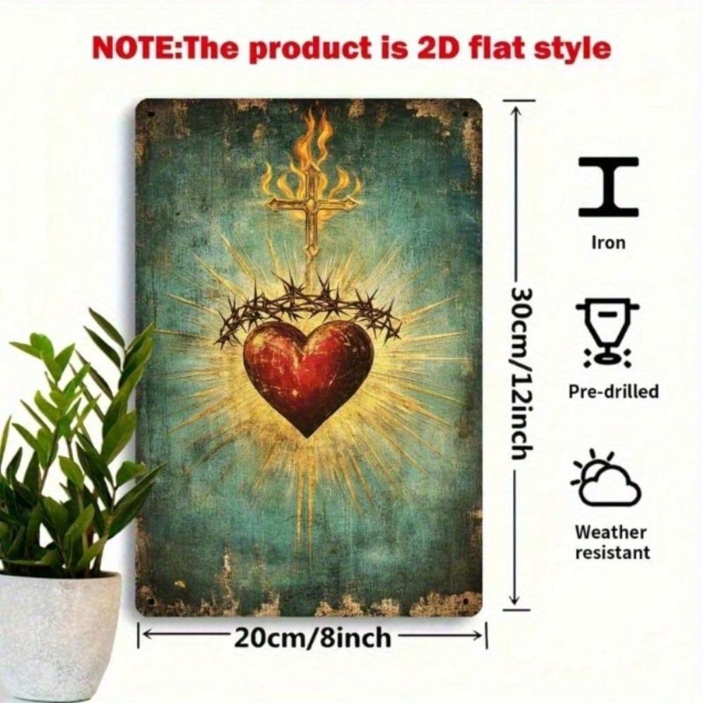 Metal Poster Sacred Heart Jesus Religious Wall Art 12x8 Inch Home Decor