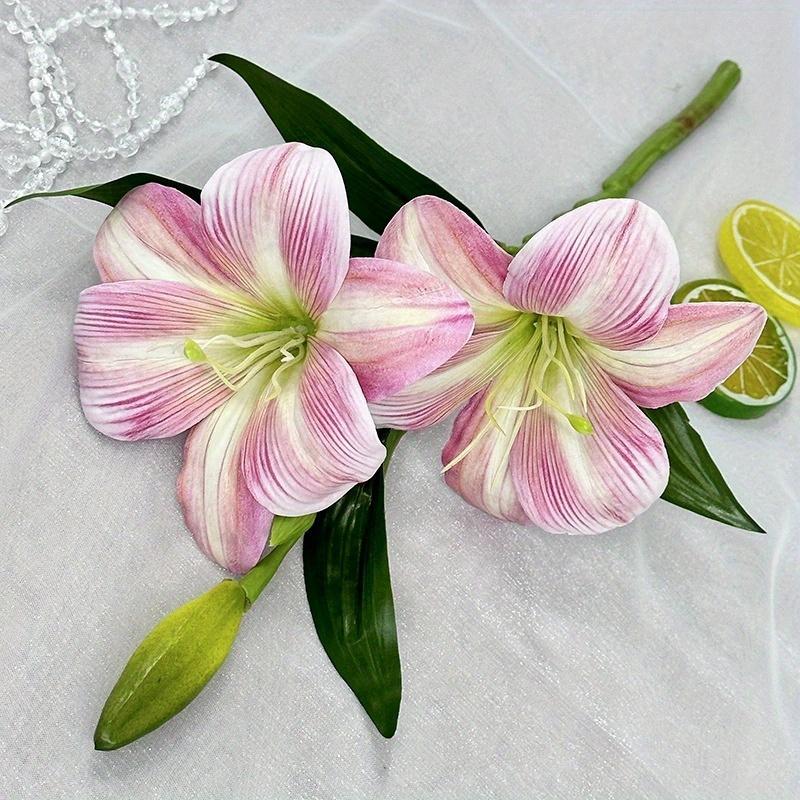 Lily Artificial Flowers Fake Real Touch Lilies 3 Heads Buds Faux Flora for Indoor Home Decor Outdoor Party Easter Lily Flower