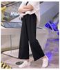 1116 Spring/Summer Wide-Leg Pants for Women, Solid Color High-Waist Loose Drapey Casual Straight-Leg Versatile Nine-Point Pants