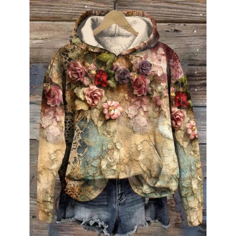 Women Hoodies Dragonfly Floral 3d Print Hoodie Women Fashion Oversized Hoodie Sweatshirt Women Sweats Long Sleeve Hoodie Falls