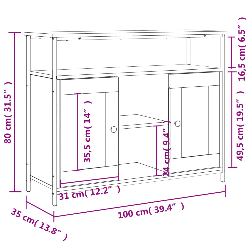 Sideboard Gray Sonoma 100x35x80 cm Particleboard