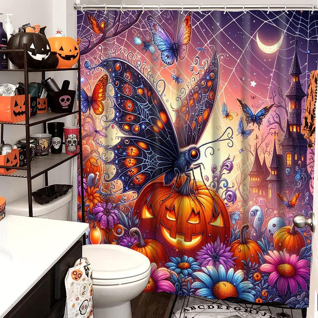 Halloween Ghost Costumes Skeleton Pattern Bathroom Shower Curtain With 12 Hooks Bathroom Decor and Accessories