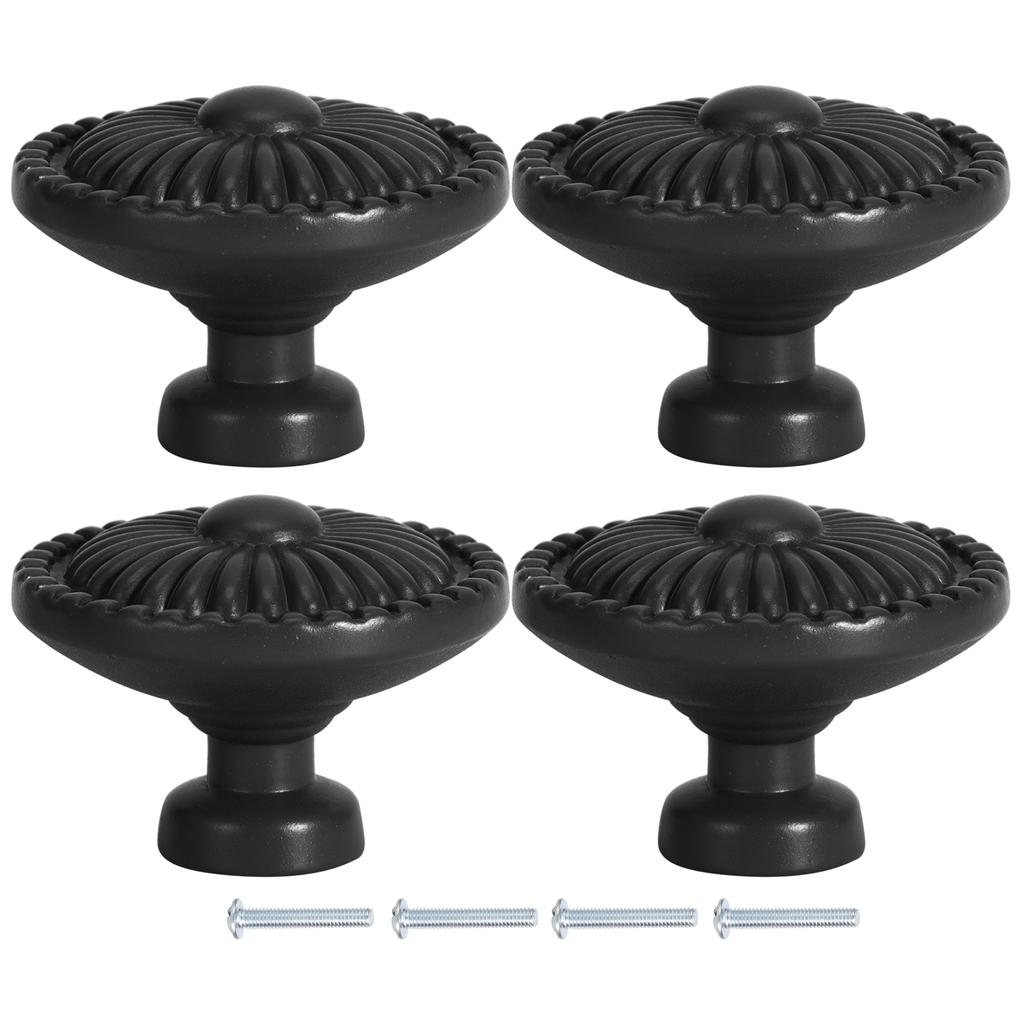 4 Sets Zinc Alloy Handle Single Hole Round Doorknob for Wardrobe Kitchen Cupboard388 Black