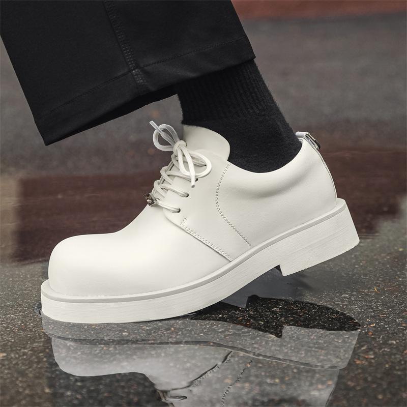 Derby shoes men's 2024 spring and summer new Mickey big head shoes white low-top round head fashion leather shoes 166166-J