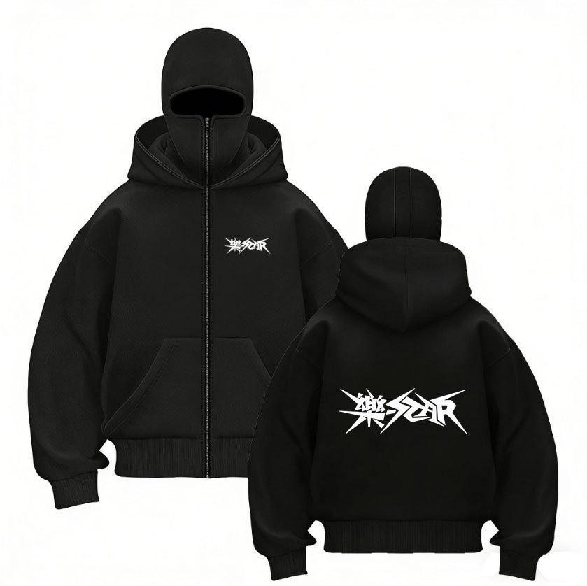Stray Kids Skz Harajuku Printed Stray Kids Double Hood Zip-Up, Harajuku Print SKZ Hoodie for STAY Two-hat Zip-up Shirt for Men and Women