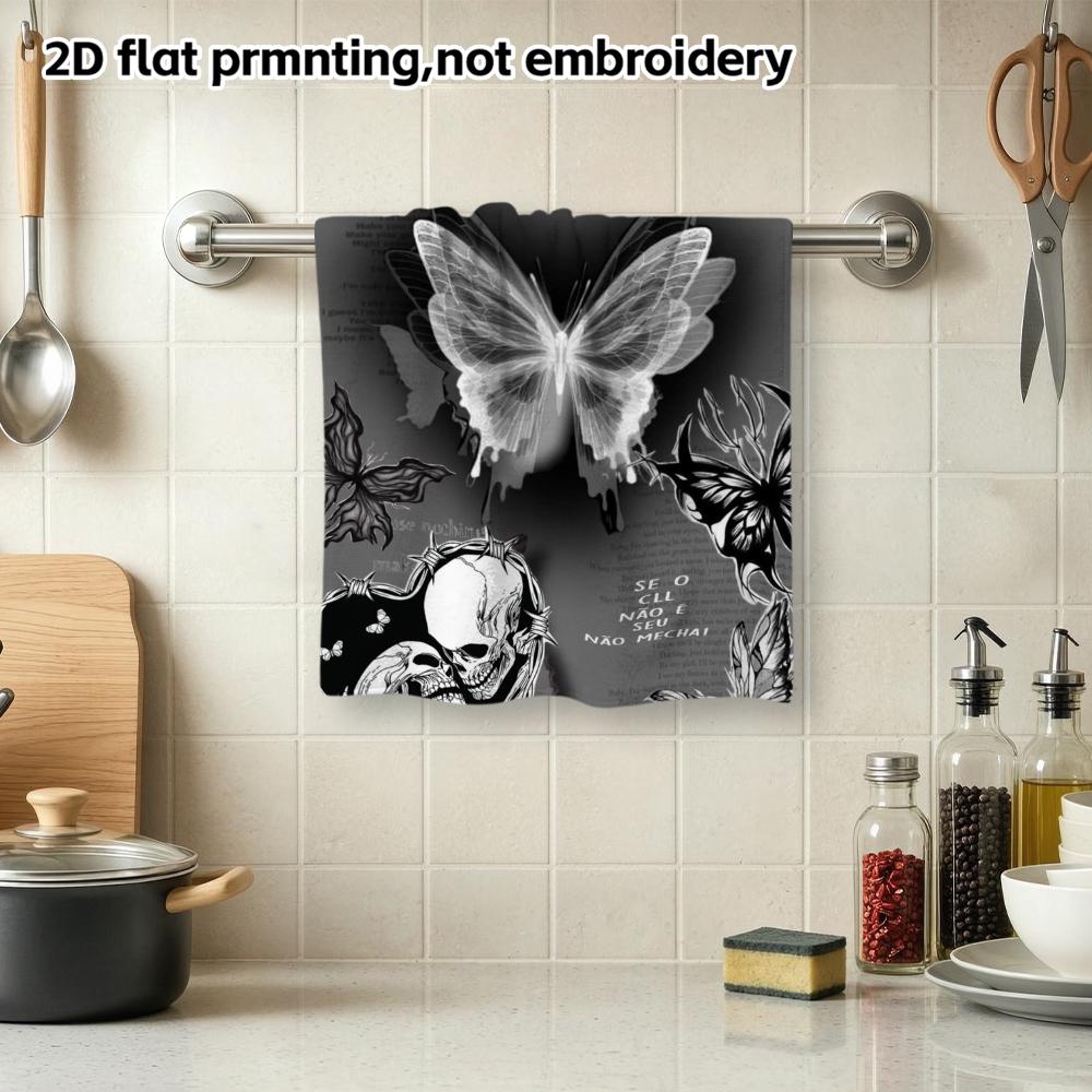 Absorbent Quick Dry Bath Towel, Gothic Skull Butterfly Print, Soft Shower Wash Towel