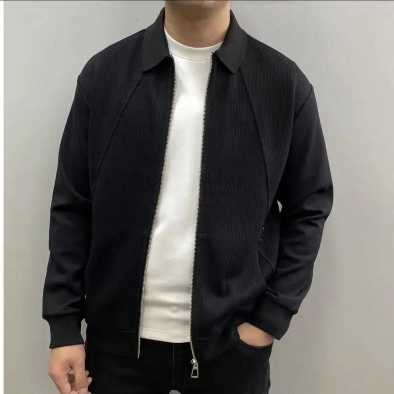 

2024 Fall-Winter Men s Trendy Knit Lapel Zipper Jacket 4XL (Recommend 190-210 jin) чорний