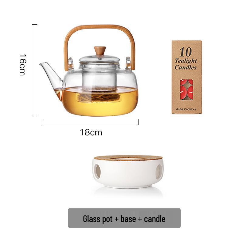 Glass Teapot Set with Candle Warmer for Fruit and Herbal Infusions
