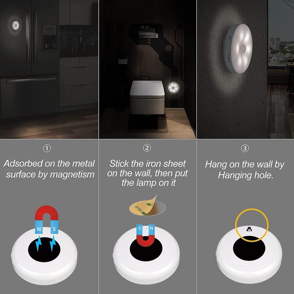 LED Motion Sensor Night Light,3 Pack Rechargeable USB Charging,3 Switch Mode Stick,Magnetic Base Smart,Wireless Wall/Step/Stair Light, Anywhere for