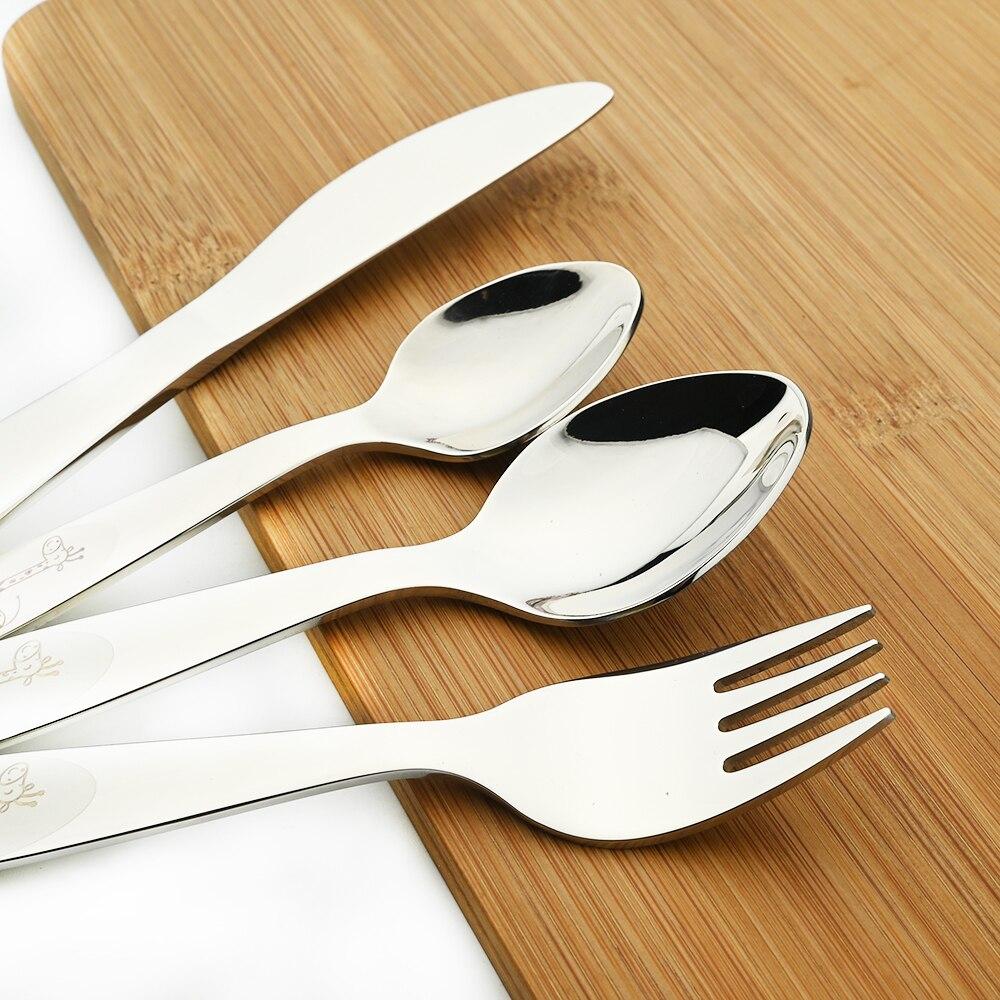 4pcs Cartoon Pictures Silverware Tableware Set Portable Dinner Fork Knife Small Spoon 304 Stainless Steel Flatware Set