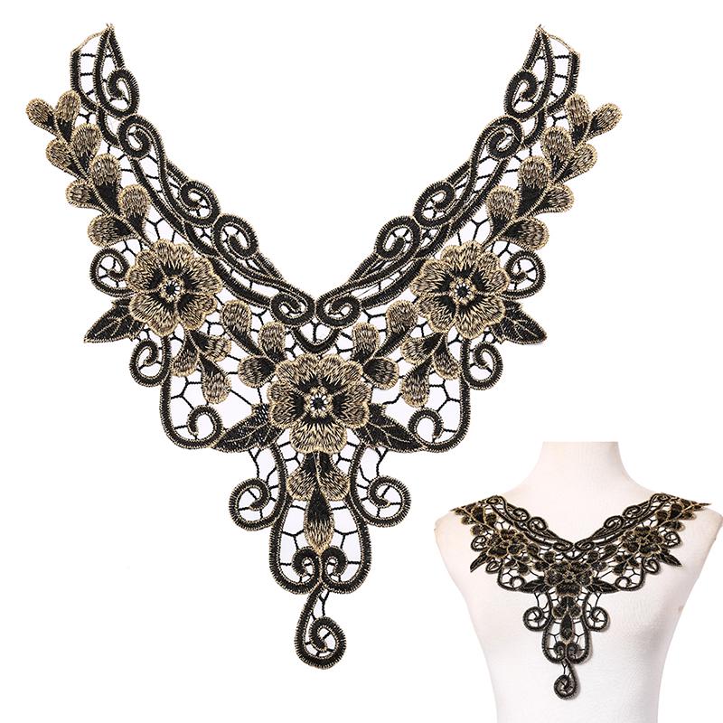 Buy 1Pcs Embroidered Floral Lace Neckline Neck Collar Trim Clothes