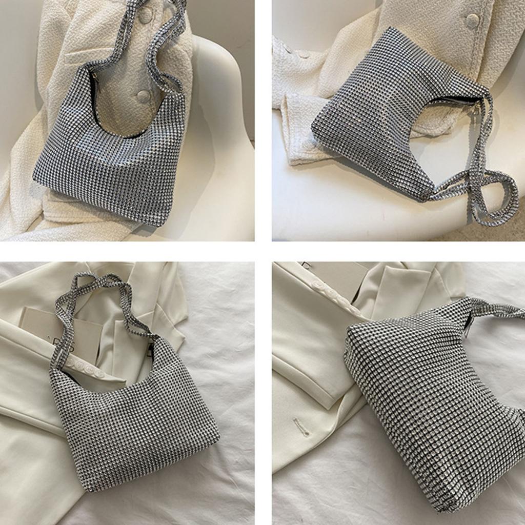 Zarte Umhängetasche für Strass Tasche Clutch Geldbörsen Handtasche Abendtasche Silber Glänzende Unterarmtasche für Valentinstag