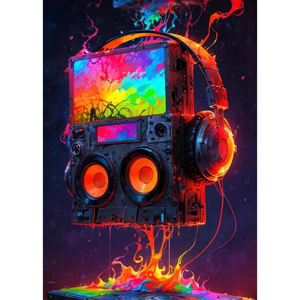 Hot Live Music Neon Headphones DJ Posters Colorful Boombox Microphone Party Prints Canvas Painting Wall Picture Home Room Decor