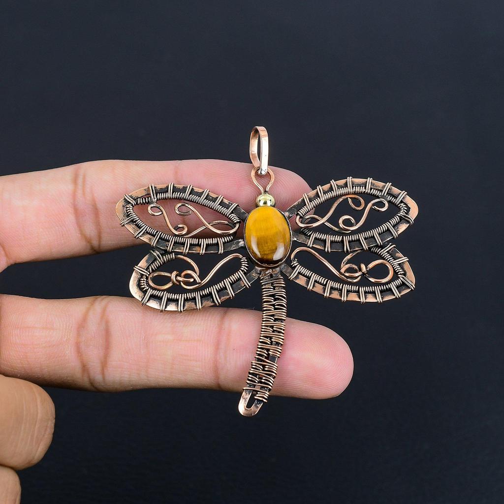 Tiger's Eye 999 Copper Wire Wrapped Pendant, Handmade Gemstone Pendant , Gift For Mom Antique Jewelry