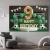 2D Soccer 9th Birthday Backdrop, Football Field Party Background for Boys