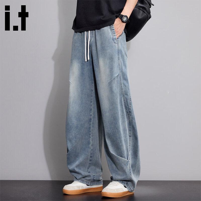 :CHOCOOLATEit Men s Lyocell Tencel Thin Pleated Curved Denim Wide-Leg Pants S