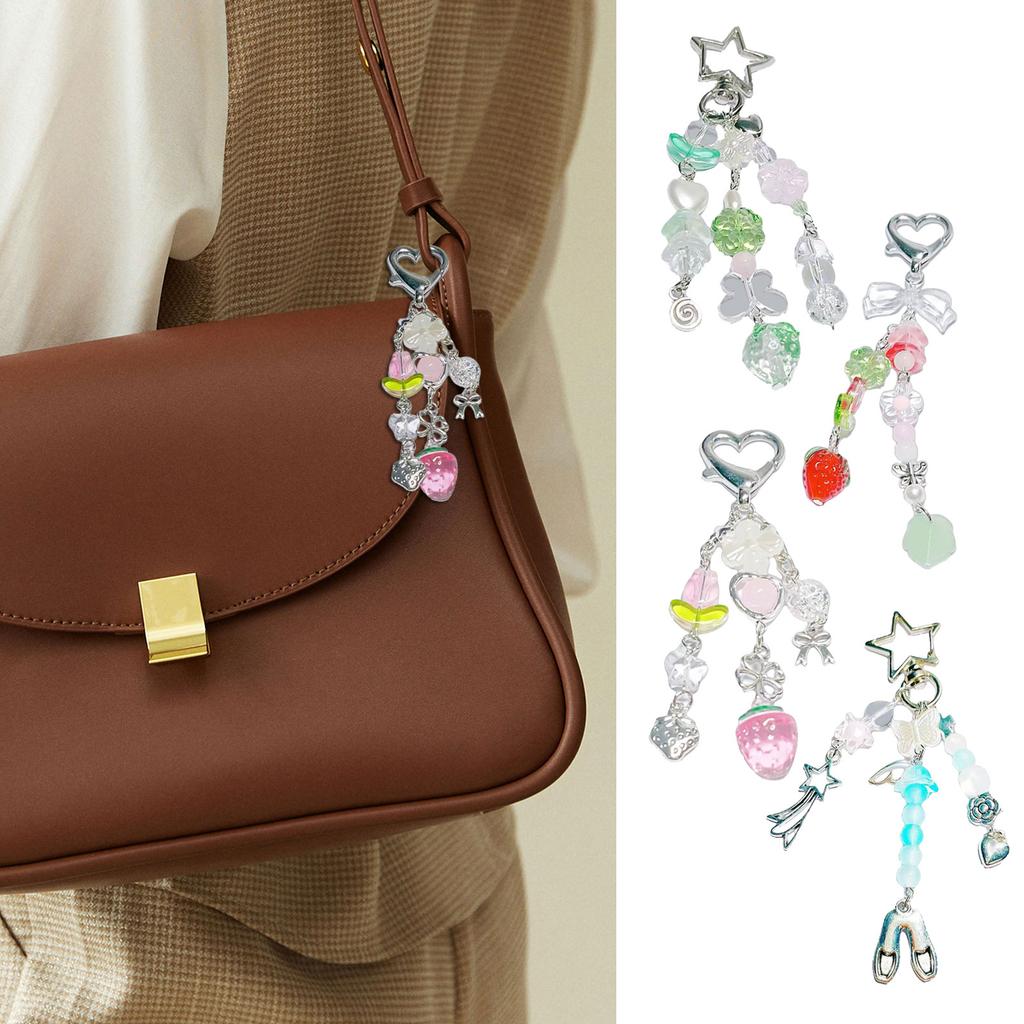 Aesthetic Star Strawberry Key Rings Elegant Bag Charm Bead Keychain Bag Pendant Key Ornament for Purses and Present
