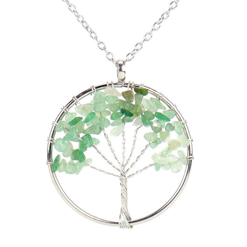 Hand-Wound Natural Gravel Crystal Tree Of Life, Natural Stone Fortune Tree Colorful Necklace N84