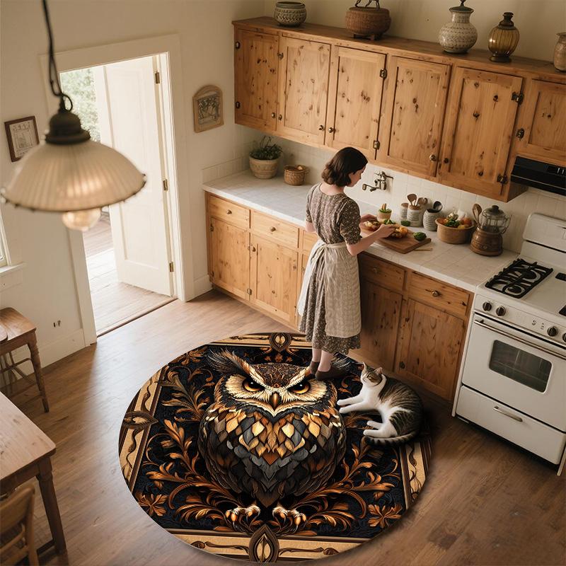 Vintage Pattern Owl,Round Area Rug,Carpet Rug for Living Room Bedroom Sofa Playroom Decor,Non-slip Floor Mat