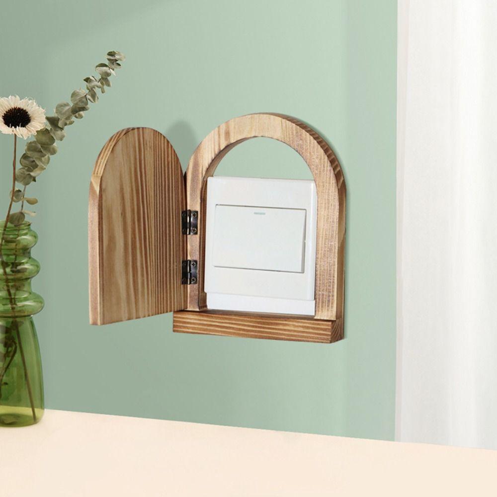Wall Mounted Switch Protective Cover Multi-functional Door Shape Wood Switch Cover Safety Creative Electric Shock Proof Cover