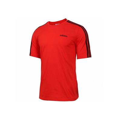 Klasické športové tričko na tréning s 3 pruhmi, okrúhlym výstrihom a krátkym rukávom pre mužov, červené DU0444