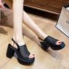 Fashion Elegant Woman Heeled Shoes 2025 High Quality Buckle Strap Women's Sandals Fashion Peep Toe Mesh Casual Women New Heeled Sandals