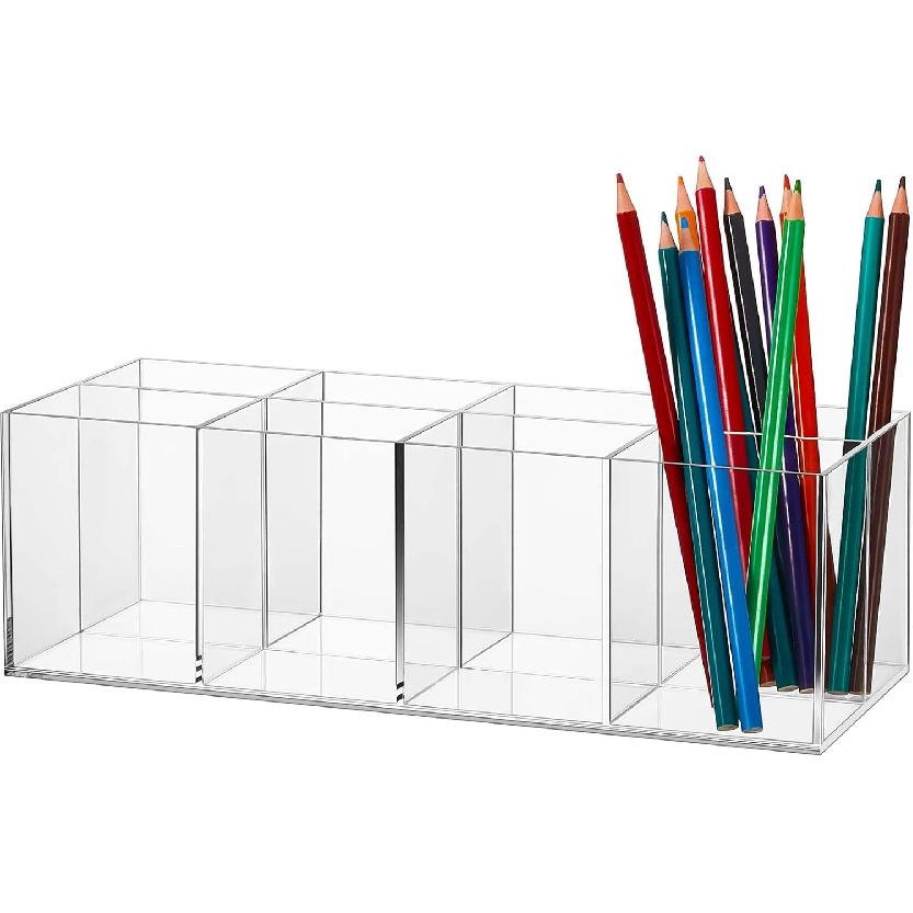 Yulejo 8 Slot Clear Acrylic Pen Holder Makeup Brushes Organizer Holder Eyebrow Pen Container Bathroom Storage Square Cube Deep Organizer Countertop