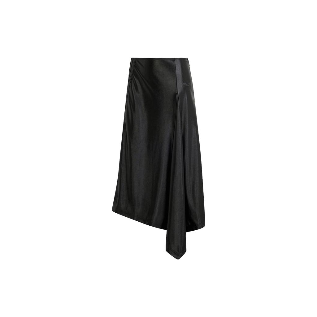 Adidas Originals High-Waisted Satin Asymmetrical Casual Long Skirt Women Bottoms Black IT9415