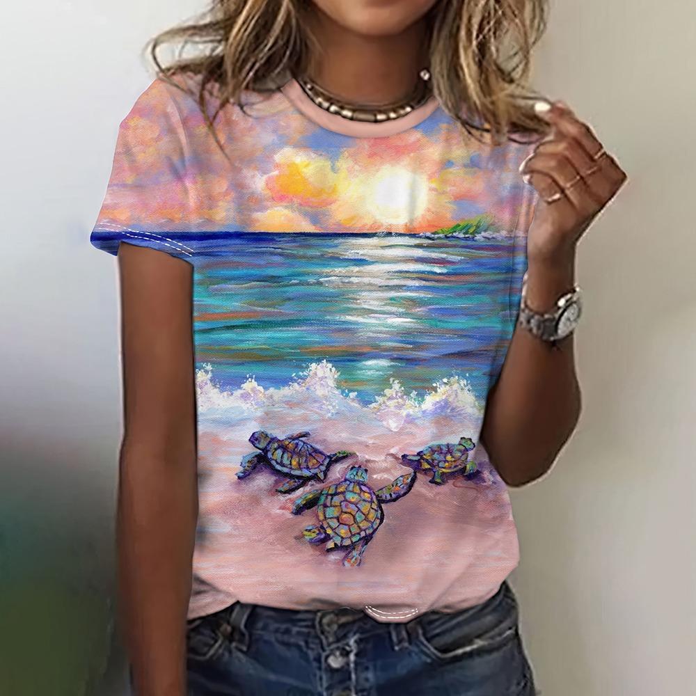 Sea Turtle Animal 3D Print Women's Short Sleeve O-Neck T Shirt Fashion Casual  Harajuku Y2k