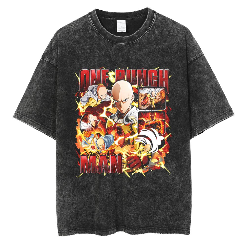 

Anime OnePunch Man GYM Fitness Vintage Washed T Shirt Spring Summer Mens Women Cotton Casual Tee Harajuku Streetwear Oversized M