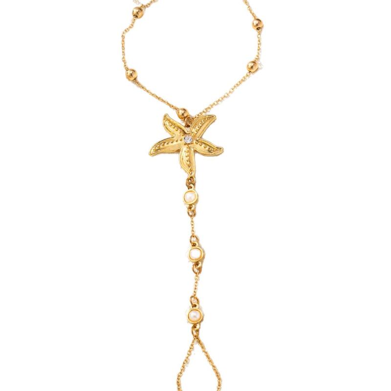Bohemian Starfish Pearl Bracelets for Women Ladies Ocean Style Gold Color Finger Rings Bracelets Beach Party Jewelry Accessories