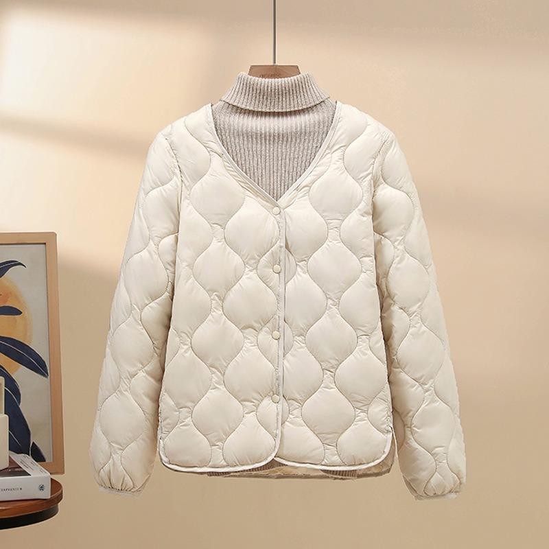 Light down cotton short jacket women's winter new solid color rhombus casual interior with warm small cotton jacket top