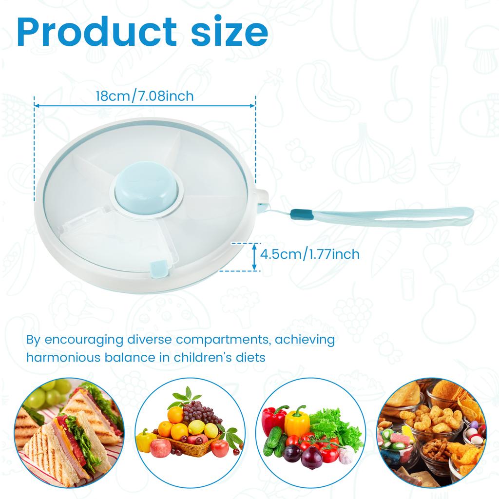 5 Fächer Kleinkind Snack Spinner Box Tragbares Snack-Serviertablett Unterteilt mit Deckel Lebensmittelbox für Snacks Süßigkeiten Nüsse Picknick Reisen