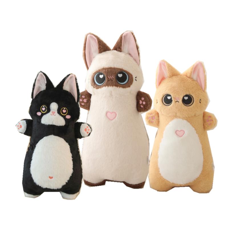 Kawaii Animal Long Standing Doll Stuffed Fluffy Siamese Cat Blue Orange Cats Snotty Pig Sleeping Body Support Pillow Gift