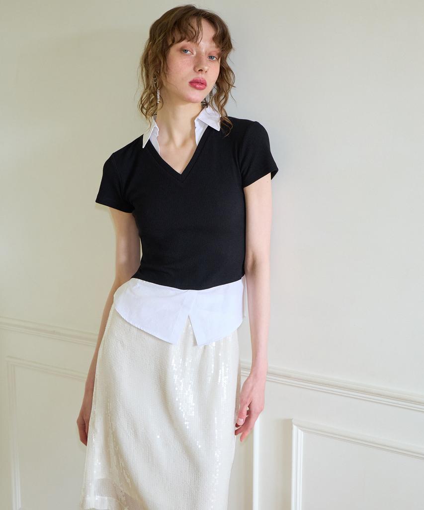 Salon De Yon Spangled Layered Skirt Set_ Ivory
