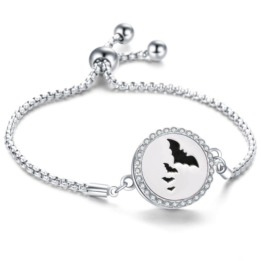 Crystal Rhinestone Aromatherapy Tree of Life Bracelet - Adjustable Titanium Steel with Essential Oil Compartment.