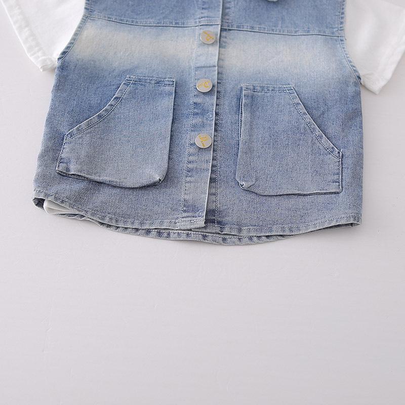 Boys' Korean Style Three-Piece Summer Set: Denim Vest, Stylish Double Pocket, Cool Street Fashion Short Sleeve.
