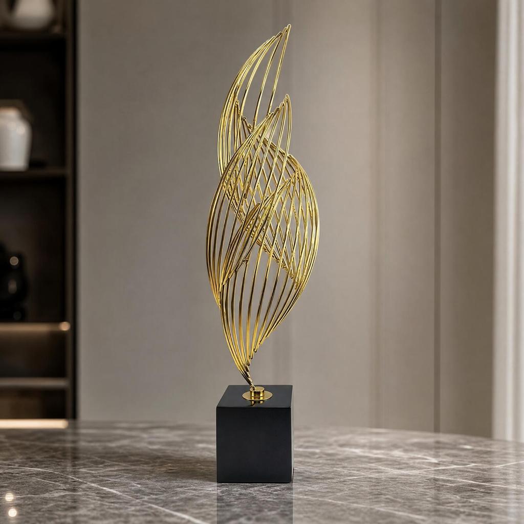 Geometric Leaf Sculpture with Square Base Sturdy for Shelf Display, Office