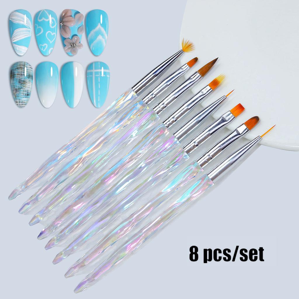 Gradient Acrylic Nail Art Brushes Set Wire Halo Dye Phototherapy Pen Nail Tool Brush 8pcs Nail Art Pen For Nail Design
