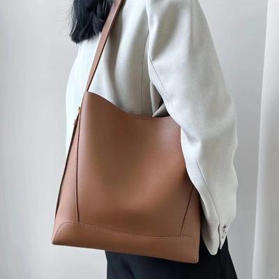 Genuine Leather Women's Shoulder Bag - Spacious Crossbody Bucket Bag, High-Quality Stylish Tote for Commuter & Casual Use