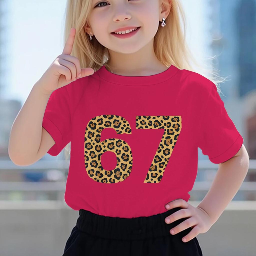 6 7 Six Seven Leopard Creative Print Tshirt Soft Breathable for Daily Outdoor Casual Wear Funny Gift Cotton Tee Girl Clothing