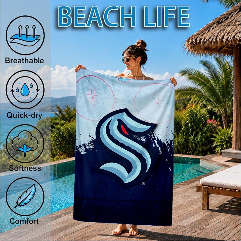 Seattle Kraken Logo Beach Towel, Super Soft Microfiber, Perfect Gift for Her/Him, Birthday, for Pool, Beach, Travel, Decor Beach Party