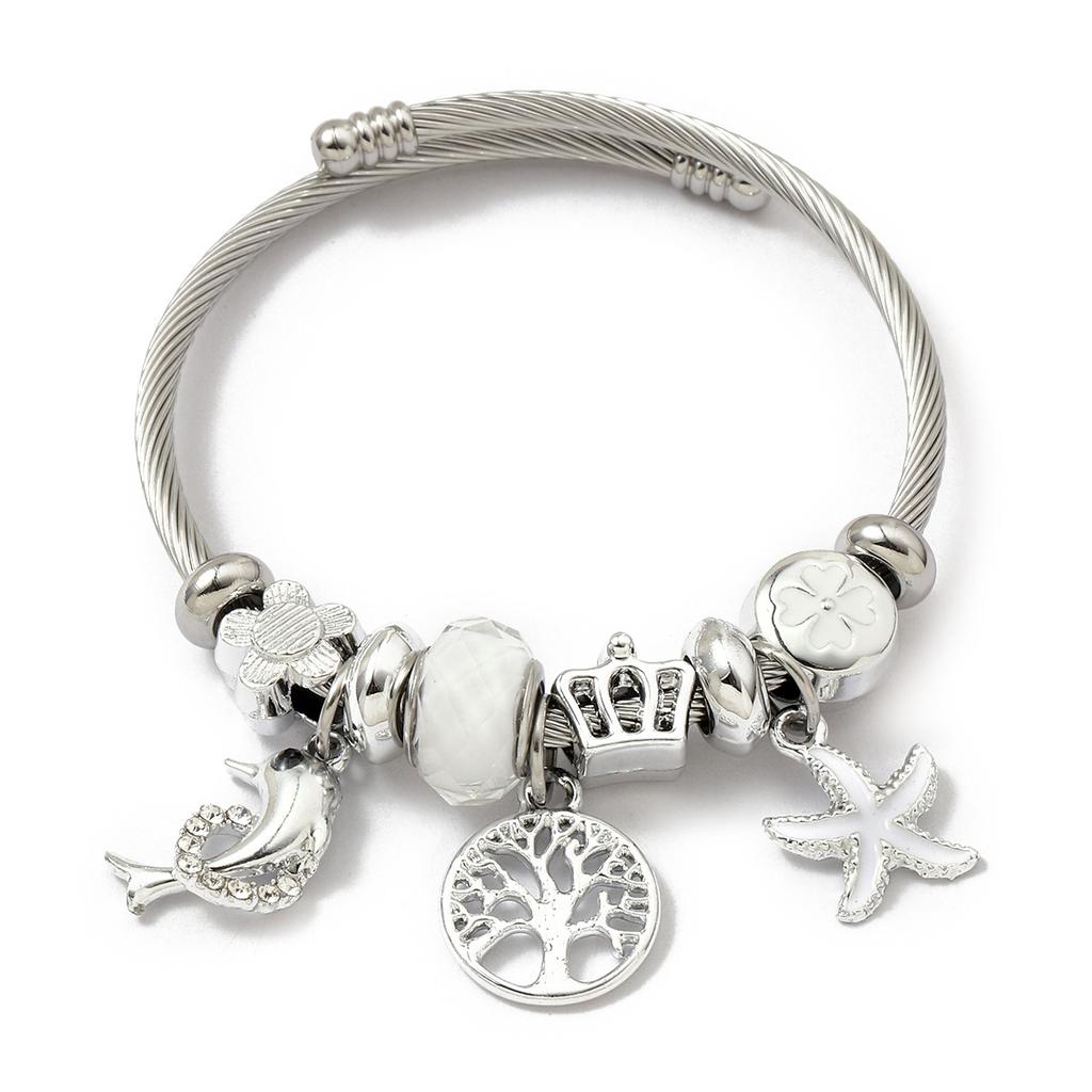 Simple Fashion Stainless Steel Bracelet With Crystal Bead Pendant Unisex Jewelry