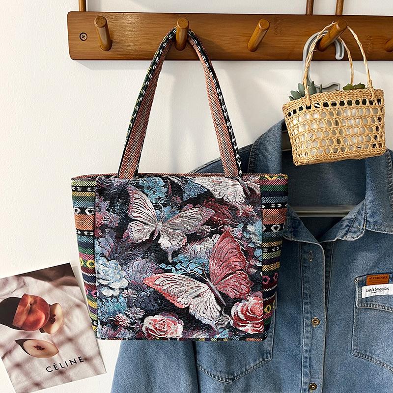 Middle mother handbag women's canvas bag new double-sided embroidered portable small square bag women's bag