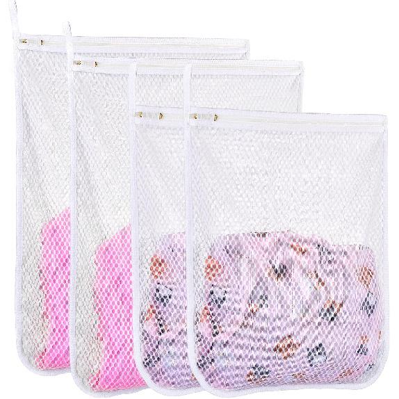 4 pcs Durable Honeycomb Mesh Laundry Bags for Delicates 2 Large (16" x 19") 2 Medium (12" x 15")