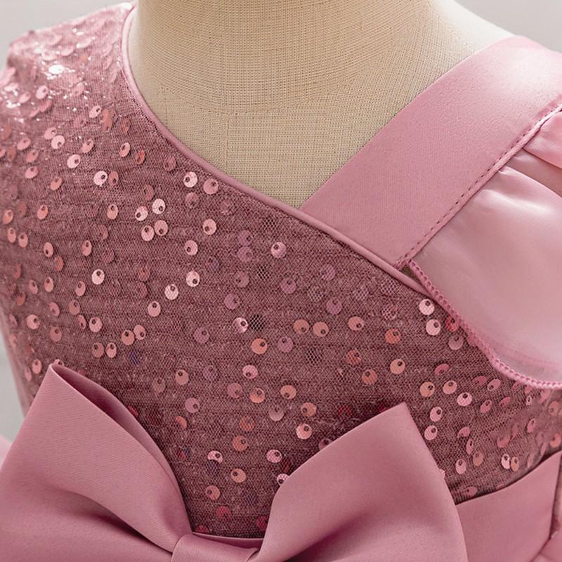 Girls Sequin Bow Princess Dress Party Gown Kids 4-8 Years Old