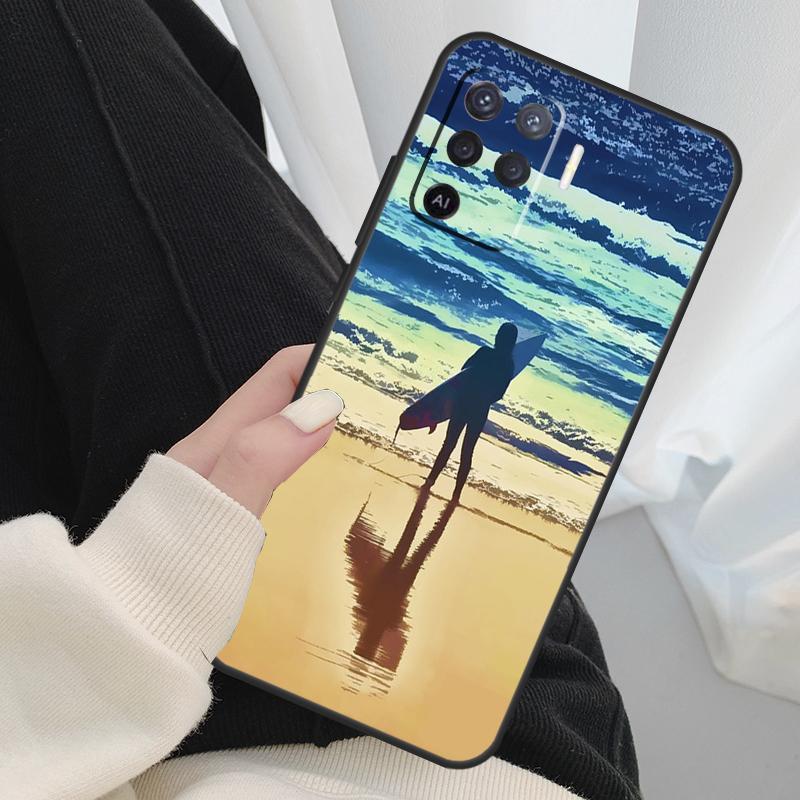 HAWAII STRAND SURF MEISJE SURFEN KUNST Hoesje Voor Oppo A40 A60 A80 A5 Pro A15 A16 A17 A57 A77 A94 A74 A54 A76 A96 A18 A38 A58 A78 A98