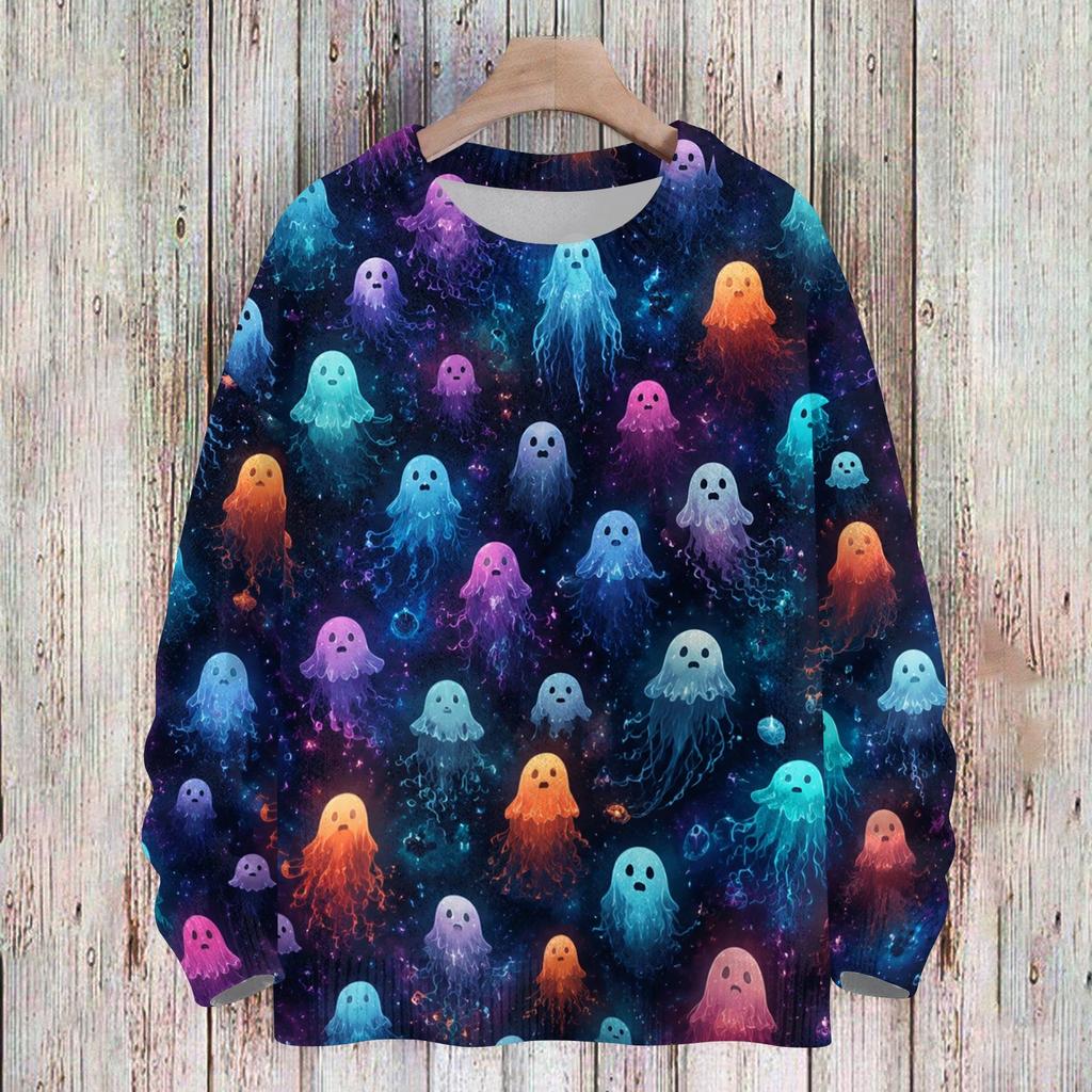 Women's Casual Long Sleeve Halloween Print Round Neck Knit Sweater Top