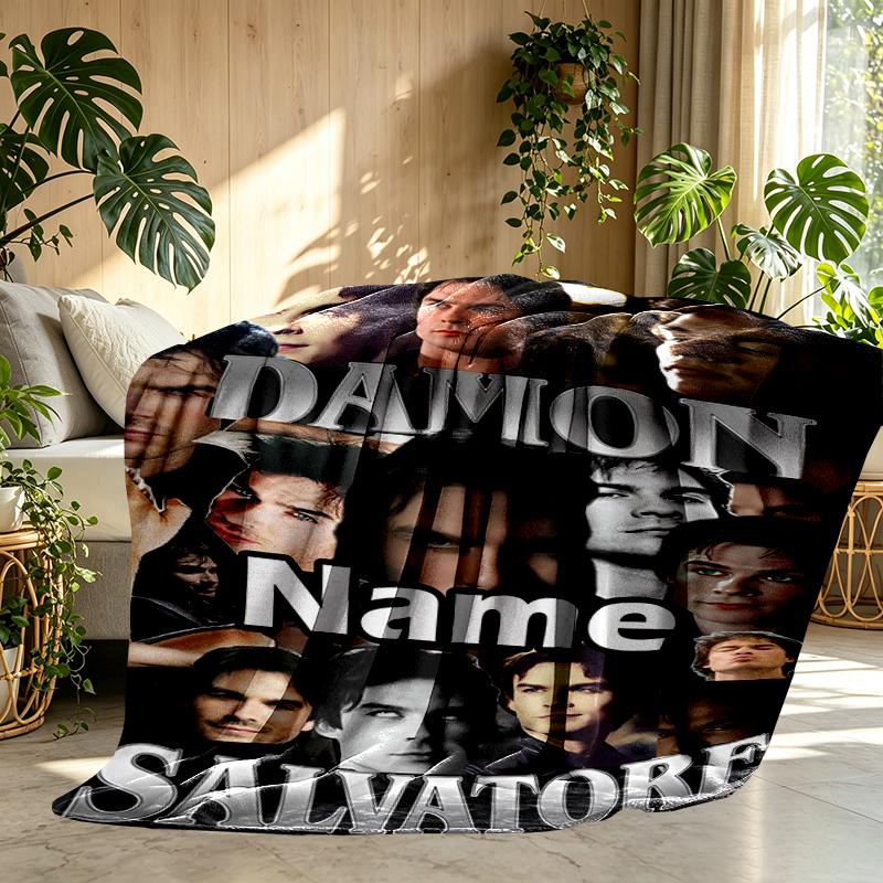 Coperta Personalizzata con Nome Damon Salvatore, Decorazione per la Casa, Camera da Letto, Divano, Campeggio, Divano, Regali per Compleanno Natale